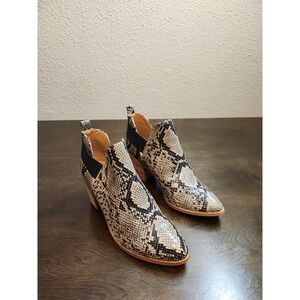 Dolce Vita Fig Women's Brown Leather Stack Snake Print Ankle Heel Boots Size 8.5